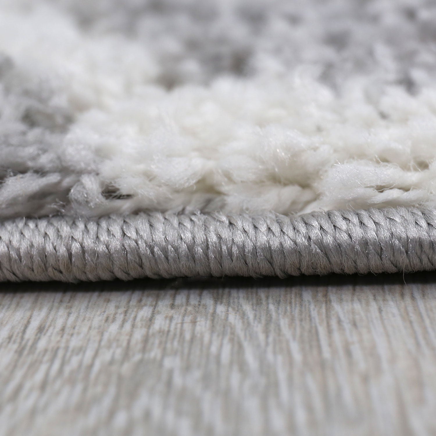 High-pile rug, shaggy Moroccan diamond pattern, living room decor, grey, cream, soft, robust, ethnic-4