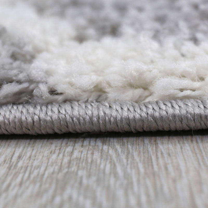High-pile rug, shaggy Moroccan diamond pattern, living room decor, grey, cream, soft, robust, ethnic-zoom-
