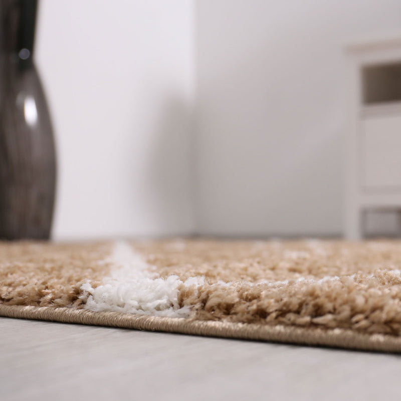 Hochflor Teppich Wohnzimmer Shaggy Rauten Muster Beige Creme Skandinavischer Stil Weich Robust-zoom-