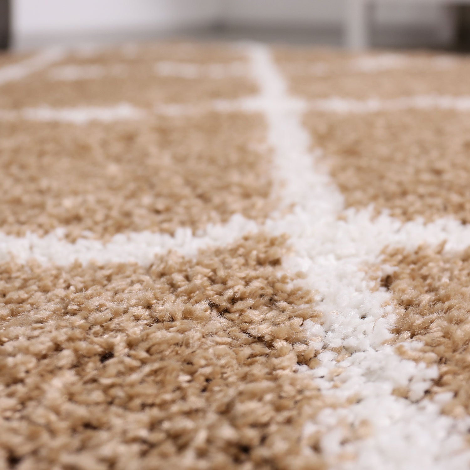 Hochflor Teppich Wohnzimmer Shaggy Rauten Muster Beige Creme Skandinavischer Stil Weich Robust-4
