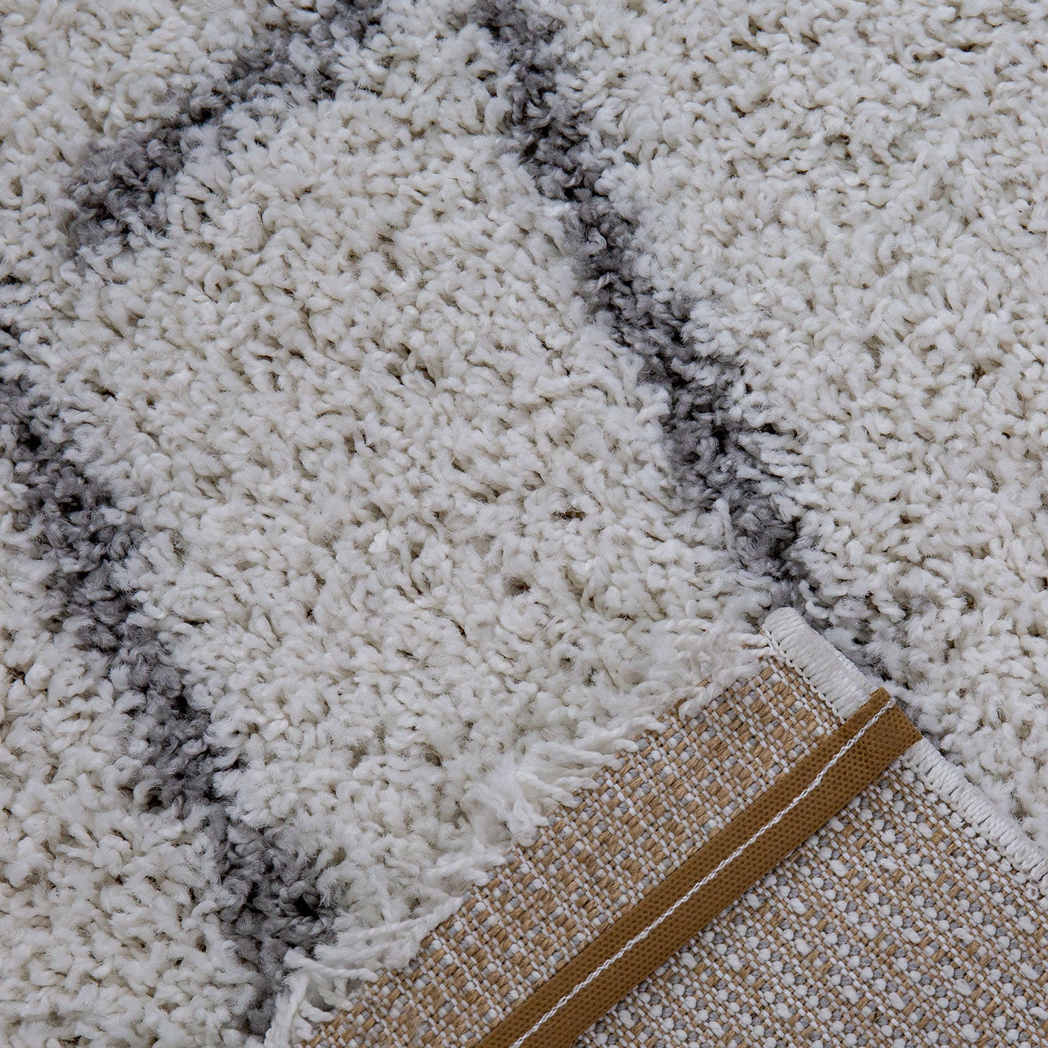 Shaggy Teppich Diagonale Streifen Design Creme Grau Modern-2