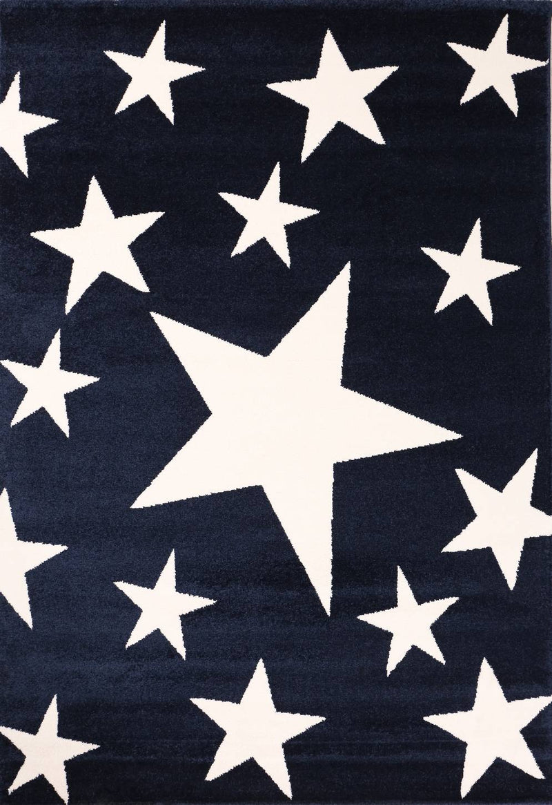 Short-pile rug with stars and a sky, modern blue and white, suitable for a teenager's room or living room.-zoom-
