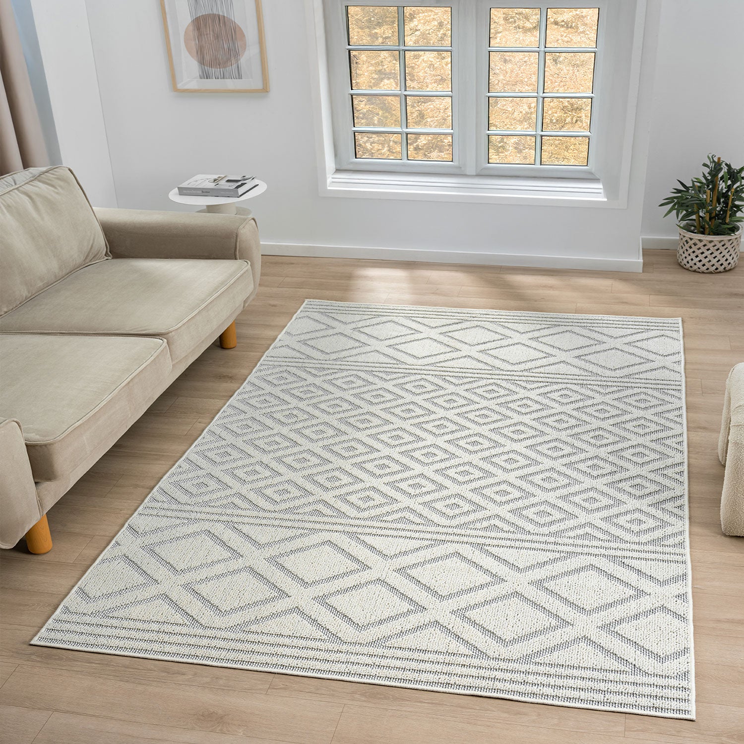 Teppich Boho Hochflor Wohnzimmer, Schlafzimmer, Modern Skandinavisch, Waschbarer Teppich 3D-11