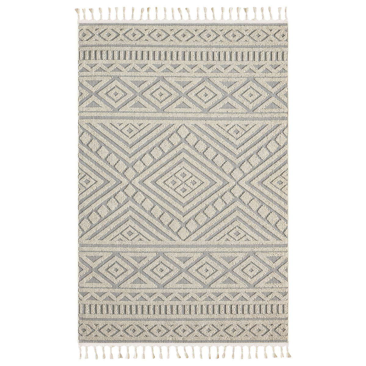 Boho rug for living room, bedroom, Scandinavian fringe, washable 3D rug