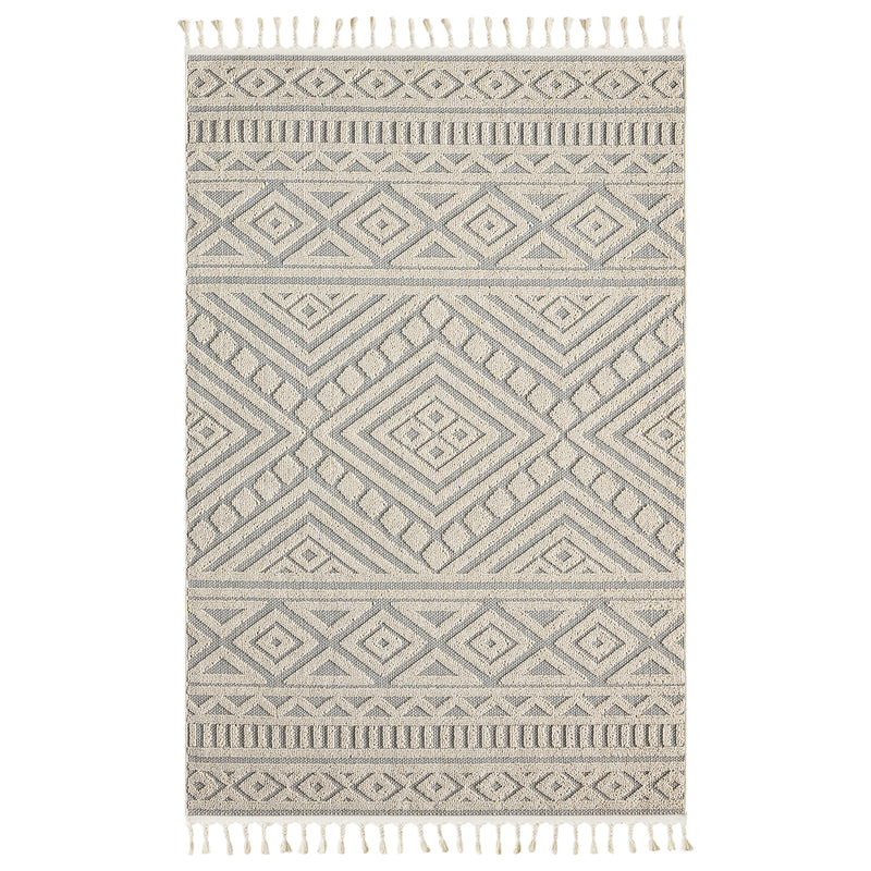 Boho rug for living room, bedroom, Scandinavian fringe, washable 3D rug-zoom-