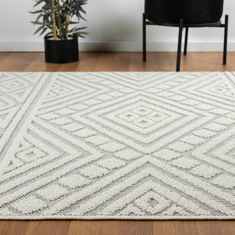 Boho rug for living room, bedroom, Scandinavian fringe, washable 3D rug-zoom-
