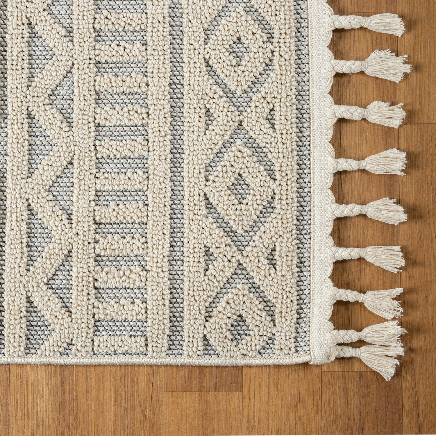 Boho rug for living room, bedroom, Scandinavian fringe, washable 3D rug-zoom-3