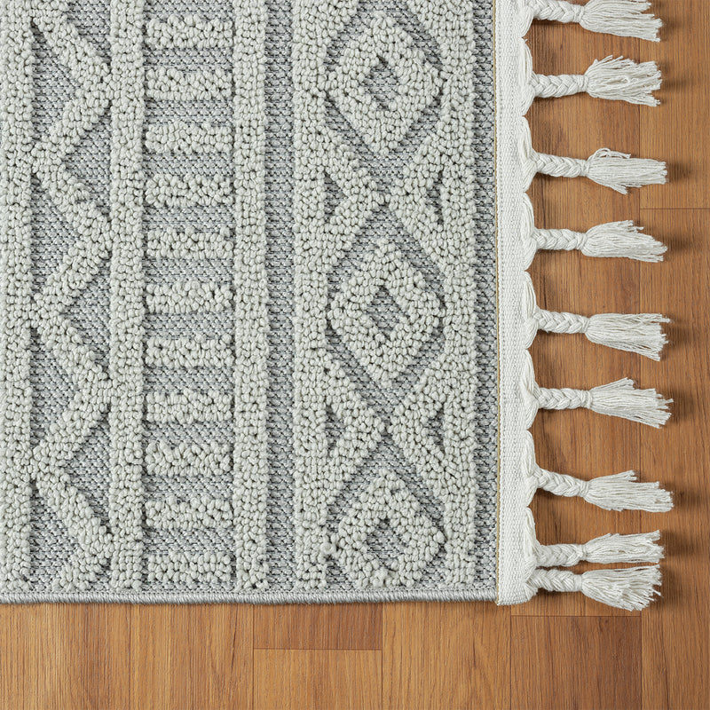 Boho rug for living room, bedroom, Scandinavian fringe, washable 3D rug-zoom-
