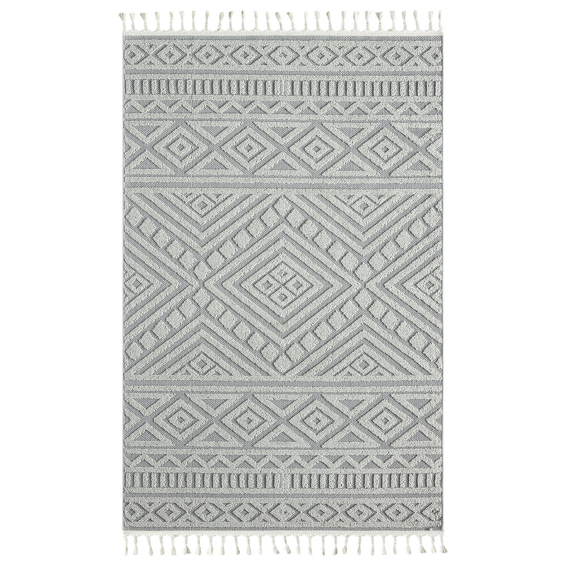 Boho rug for living room, bedroom, Scandinavian fringe, washable 3D rug-zoom-