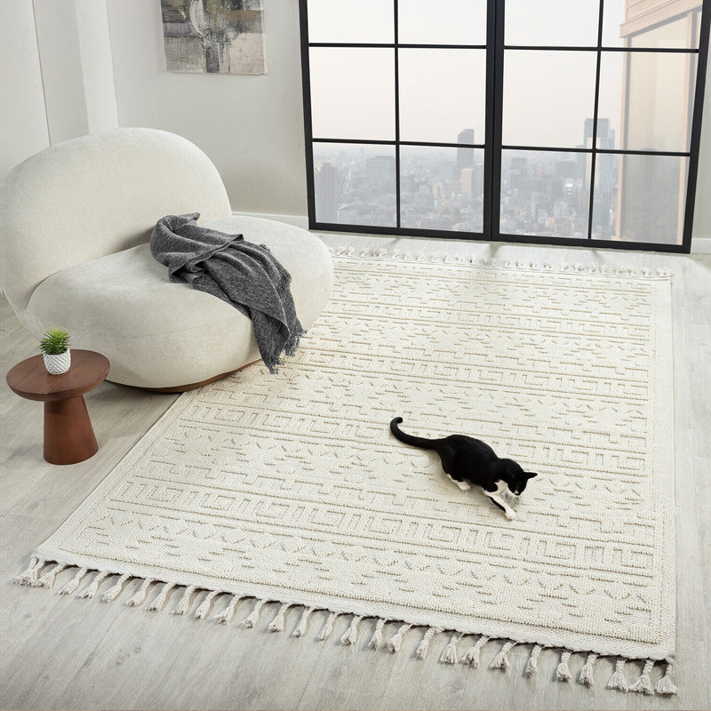 Boho Scandinavian style rug for living room, bedroom, balcony, kitchen, terrace, hallway, 3D cream-zoom-