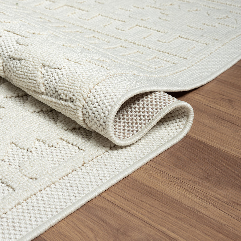 Boho Scandinavian style rug for living room, bedroom, balcony, kitchen, terrace, hallway, 3D cream-zoom-