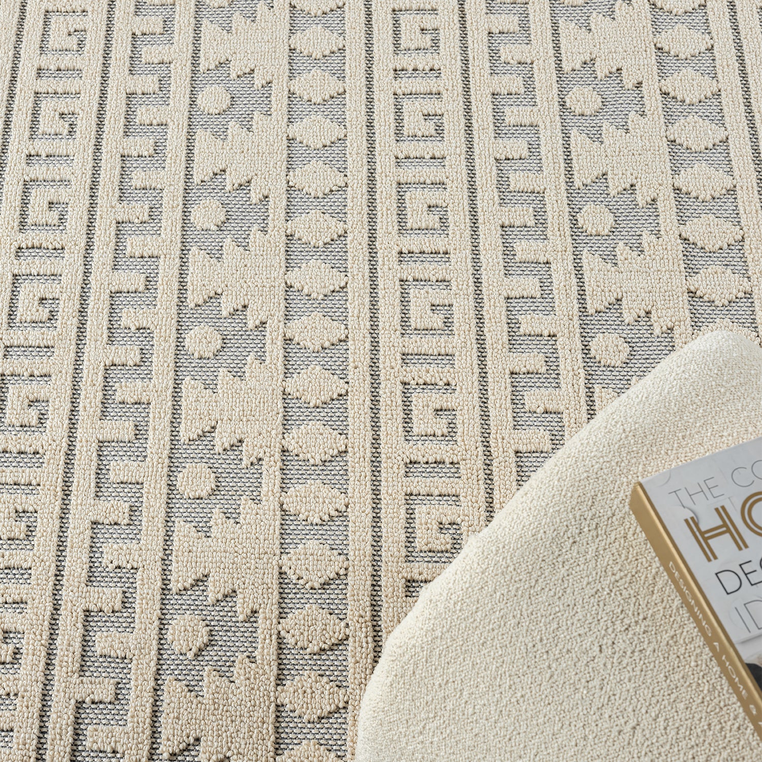 Boho Scandinavian style rug for living room, bedroom, balcony, kitchen, terrace, hallway, 3D cream-zoom-9