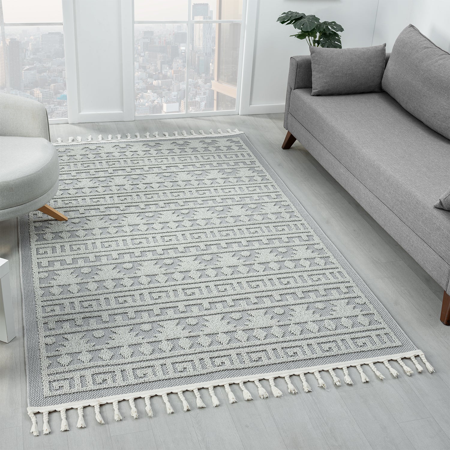 Boho Scandinavian style rug for living room, bedroom, balcony, kitchen, terrace, hallway, 3D cream-13