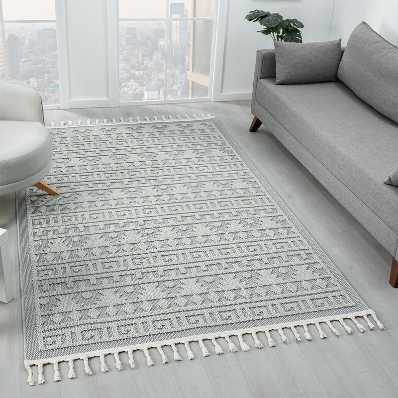 Boho Scandinavian style rug for living room, bedroom, balcony, kitchen, terrace, hallway, 3D cream-zoom-
