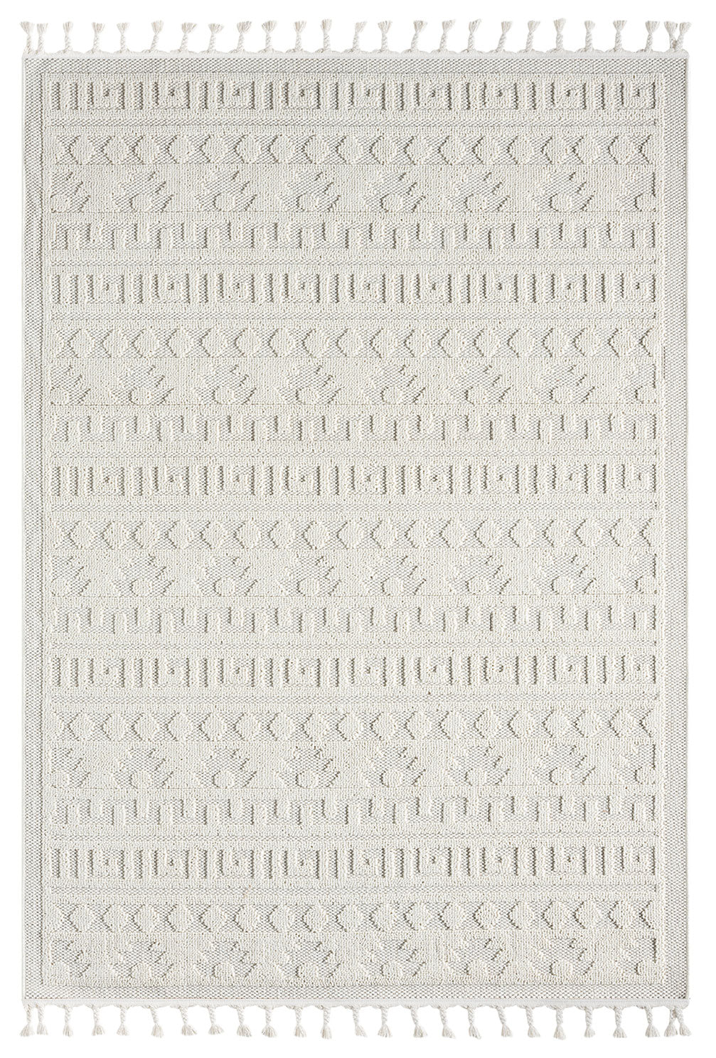 Teppich Boho Skandi Wohnzimmer, Schlafzimmer, Balkon, Küche, Terrasse, Flur 3D Creme