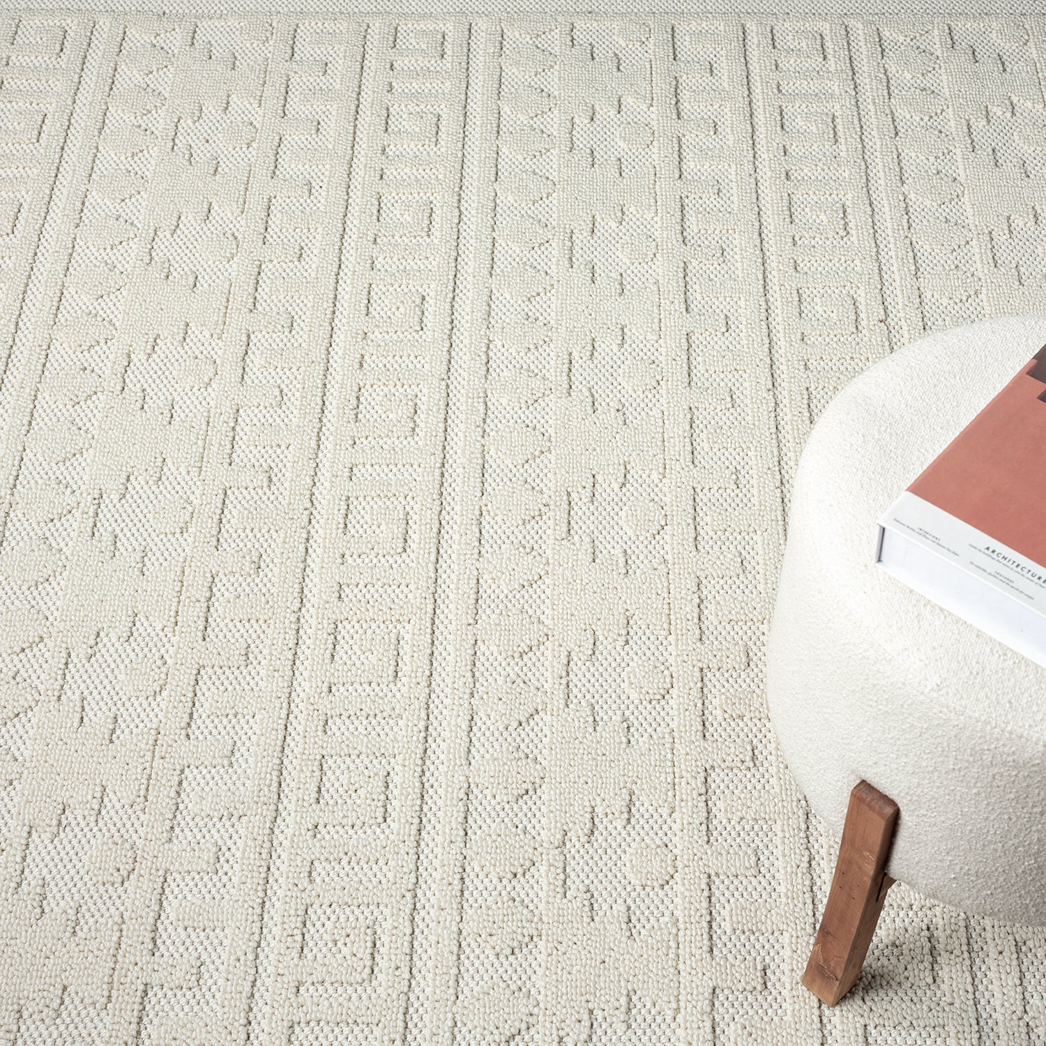 Boho Scandinavian style rug for living room, bedroom, balcony, kitchen, terrace, hallway, 3D cream-zoom-2