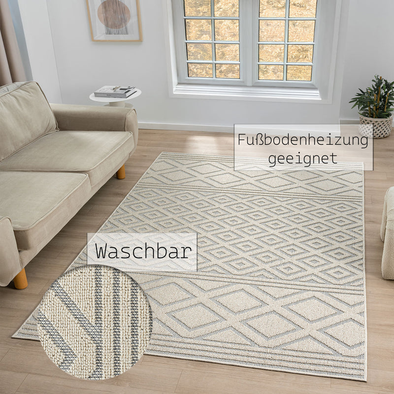Boho high-pile rug for living room, bedroom, kitchen, hallway; washable 3D rug-zoom-
