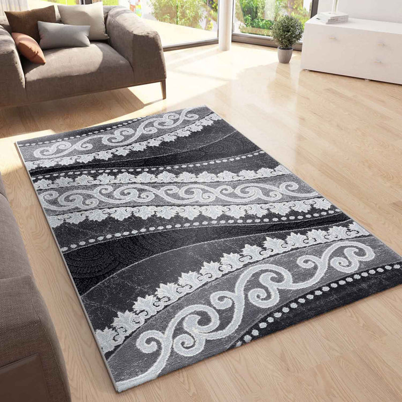 Teppich kurzflor Moderner Orientteppich mit Glitzergarn in Grau Anthrazit Weiß, für Wohnzimmer, Schlafzimmer-zoom-