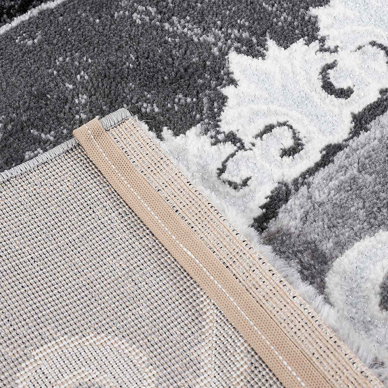 Teppich kurzflor Moderner Orientteppich mit Glitzergarn in Grau Anthrazit Weiß, für Wohnzimmer, Schlafzimmer-zoom-
