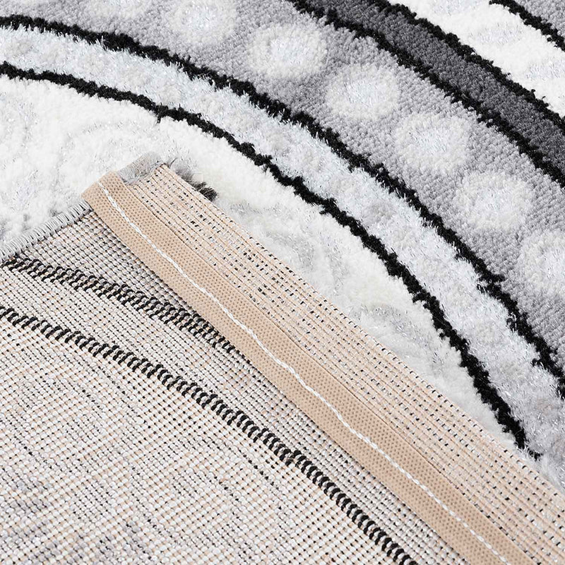 Moderner Teppich Orientteppich für Wohnzimmer mit Glitzergarn Medaillon muster in Grau Schwarz Anthrazit-zoom-