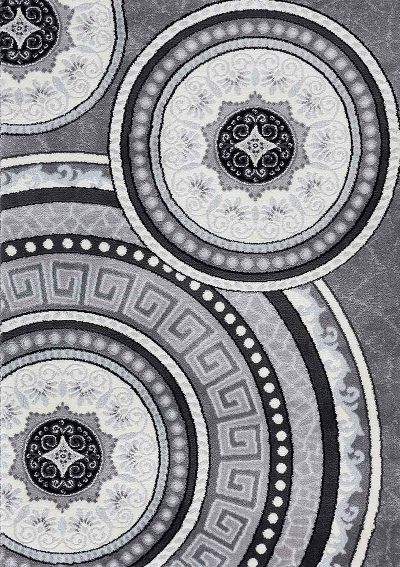 Moderner Teppich Orientteppich für Wohnzimmer mit Glitzergarn Medaillon muster in Grau Schwarz Anthrazit-zoom-