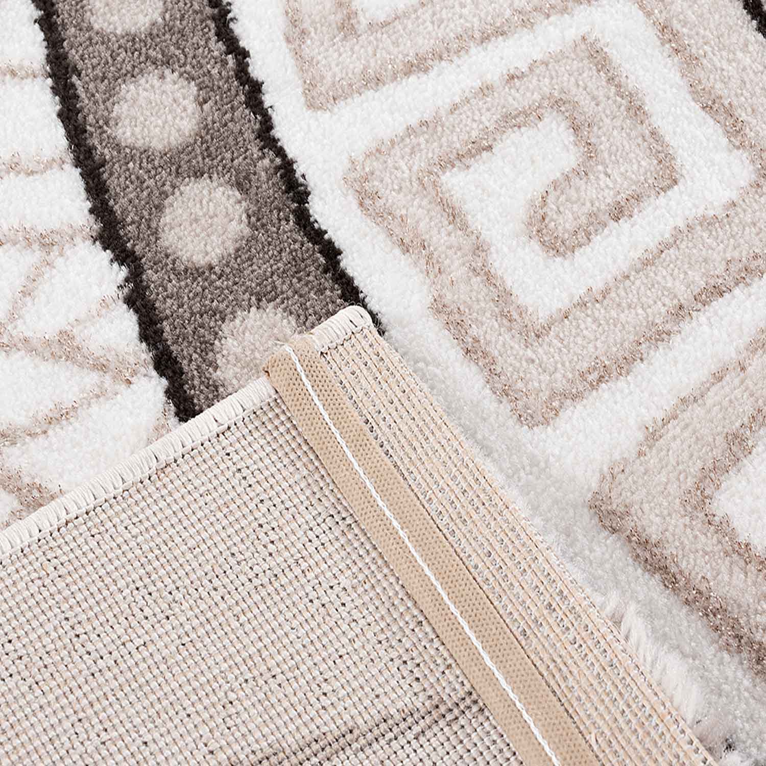 Teppich Designer Kurzflor Wohnzimmer mit Glitzer Medaillon USED Optik in Beige