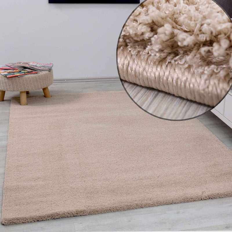 Teppich Hochflor Beige Extra Weich Mikrofiber Flauschiger für Wohnzimmer, Schlafzimmer, kinderzimmer-zoom-