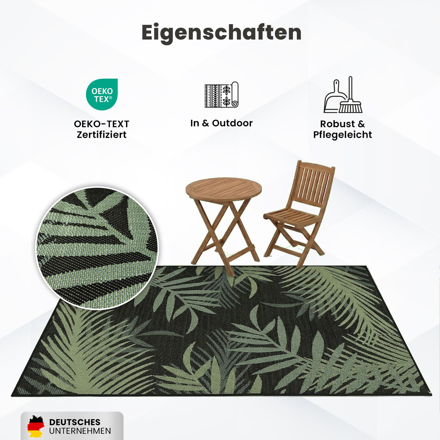 Teppich Flachgewebe für Terrasse Balkon Küche In- und Outdoor Palmenmotiv Grün Schwarz-zoom-13