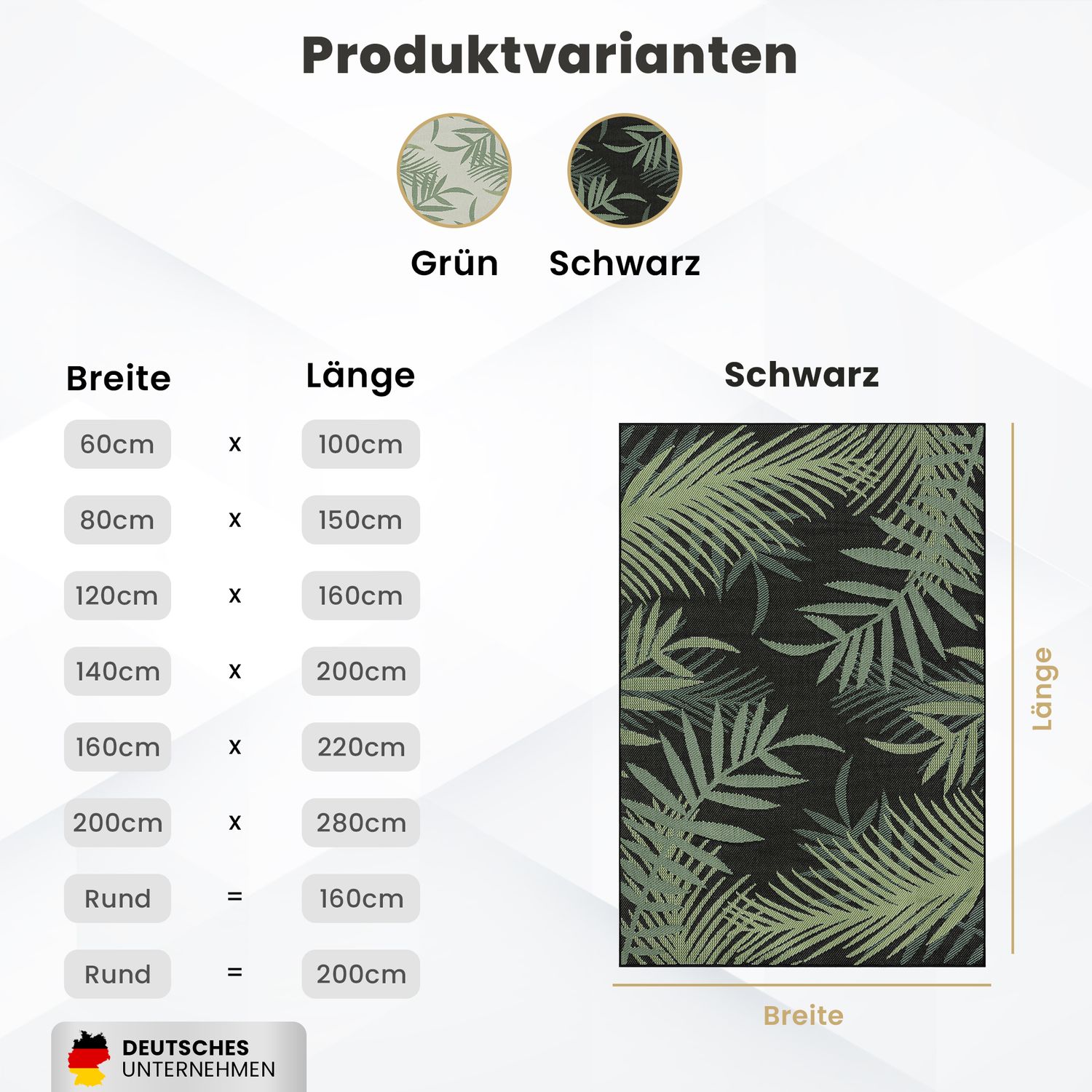 Teppich Flachgewebe für Terrasse Balkon Küche In- und Outdoor Palmenmotiv Grün Schwarz-18