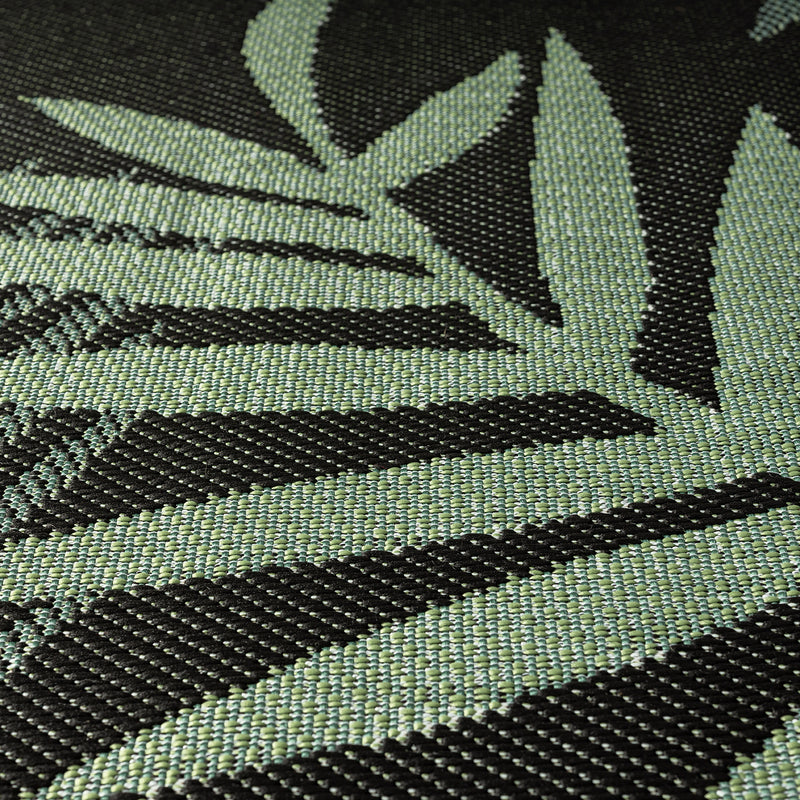 Teppich Flachgewebe für Terrasse Balkon Küche In- und Outdoor Palmenmotiv Grün Schwarz-zoom-