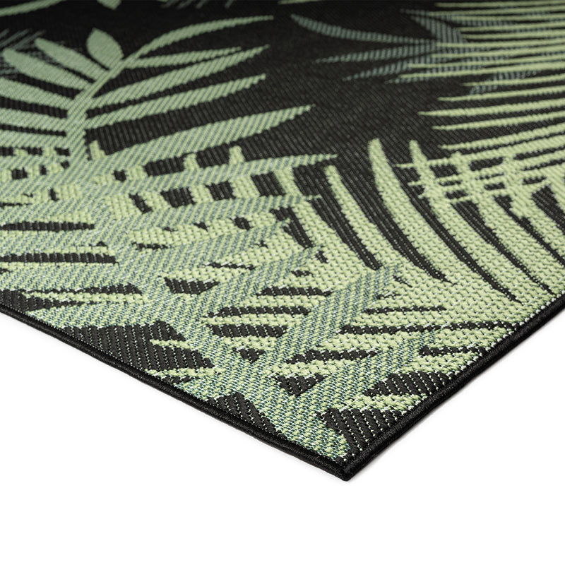 Teppich Flachgewebe für Terrasse Balkon Küche In- und Outdoor Palmenmotiv Grün Schwarz-zoom-