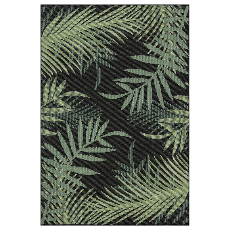 Teppich Flachgewebe für Terrasse Balkon Küche In- und Outdoor Palmenmotiv Grün Schwarz-zoom-