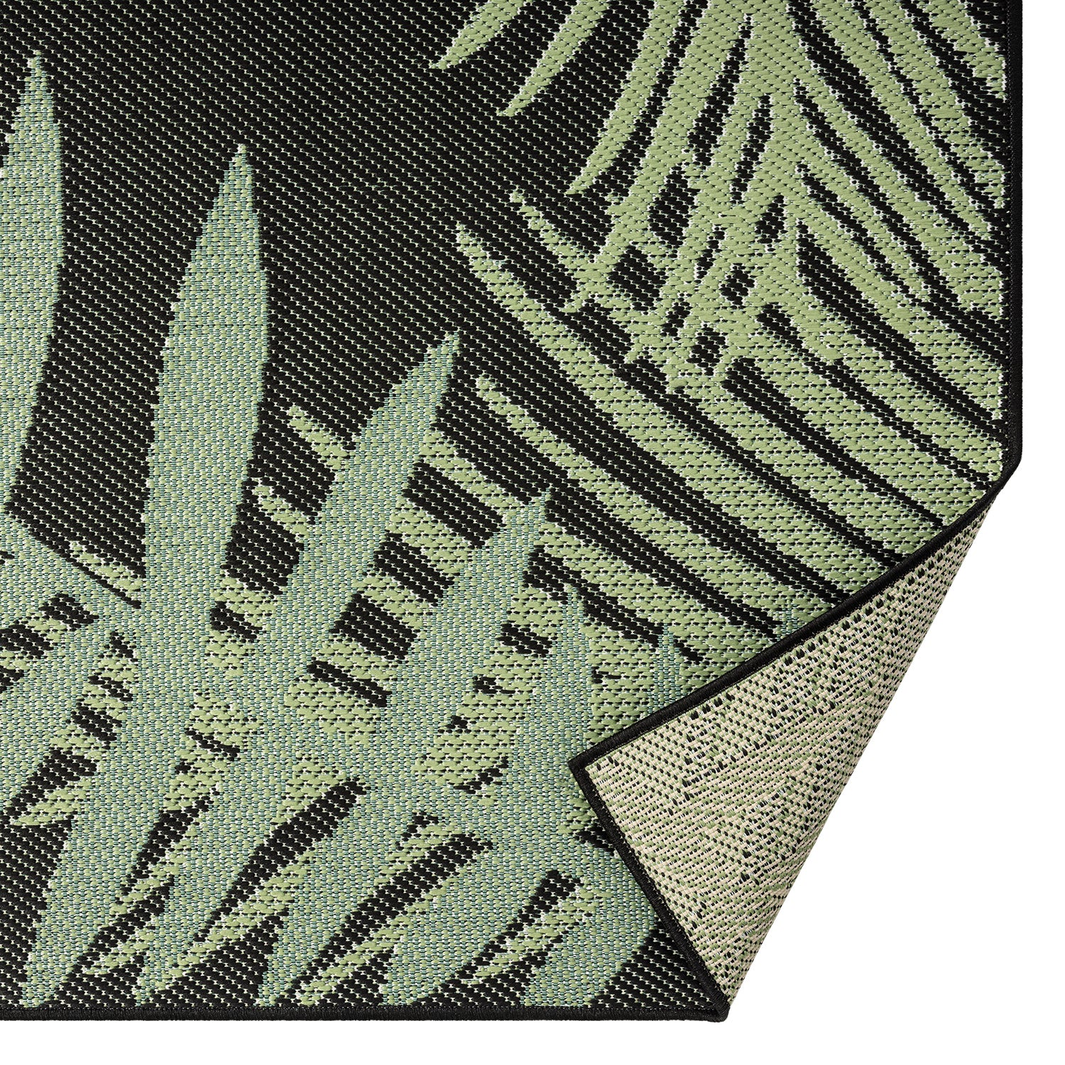 Teppich Flachgewebe für Terrasse Balkon Küche In- und Outdoor Palmenmotiv Grün Schwarz-9