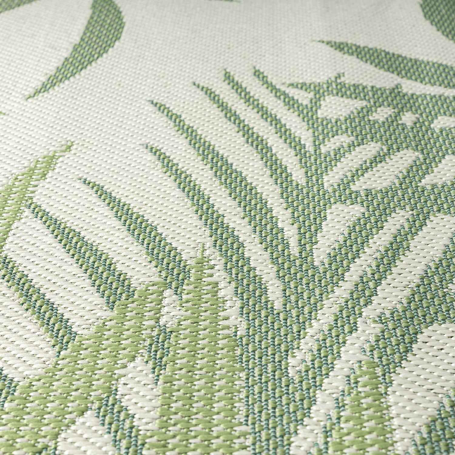 Teppich Flachgewebe für Terrasse Balkon Küche In- und Outdoor Palmenmotiv Grün Schwarz