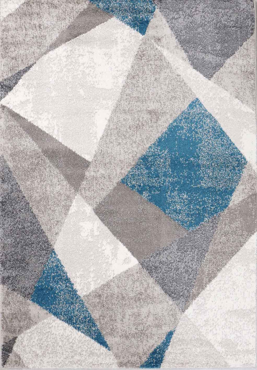Teppich Geometrische Muster Marmor Optik Modern Grau Blau Beige Meliert