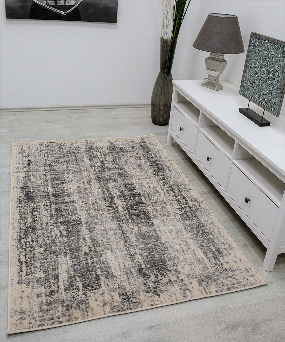 Teppich Beige Grau Creme Abstrakt Vintage Look Wohnzimmer Kurzflor Designer Teppich-zoom-1