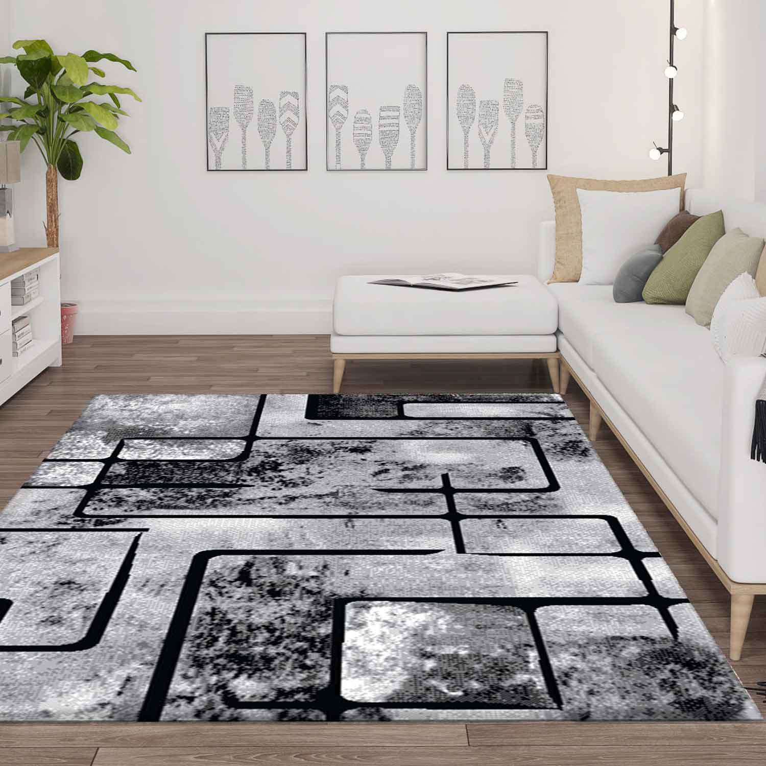 Teppich Grau Wohnzimmer Kurzflor Geometrisch Muster Abstrakt Meliert-zoom-1