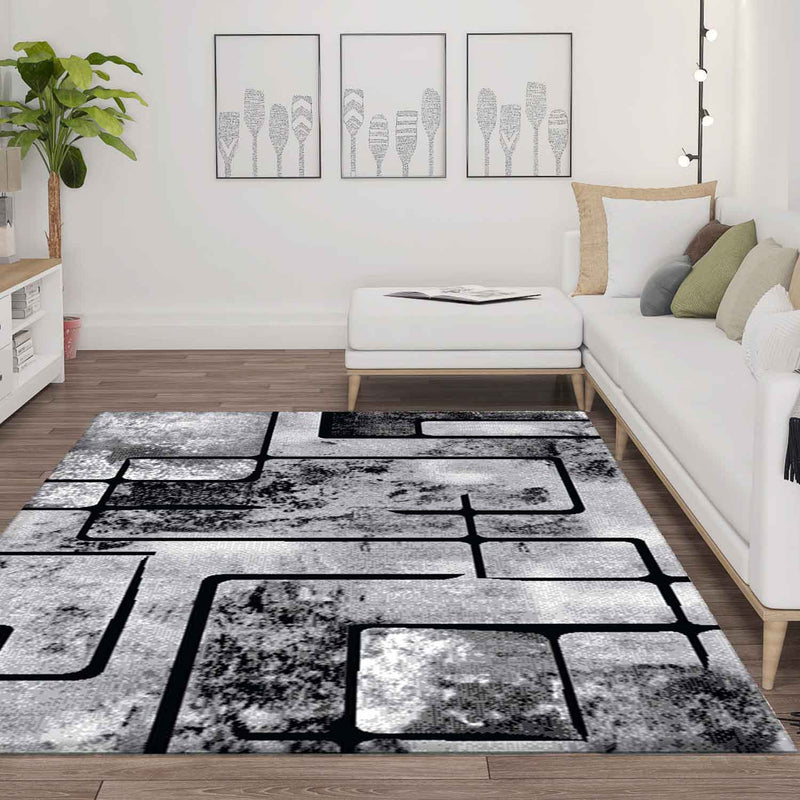 Teppich Grau Wohnzimmer Kurzflor Geometrisch Muster Abstrakt Meliert-zoom-