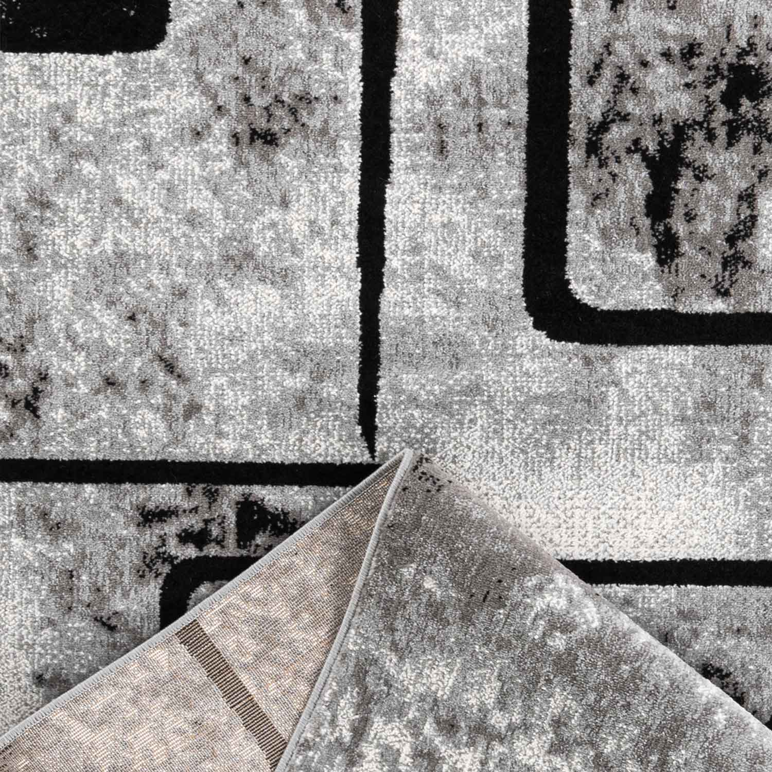 Teppich Grau Wohnzimmer Kurzflor Geometrisch Muster Abstrakt Meliert-2