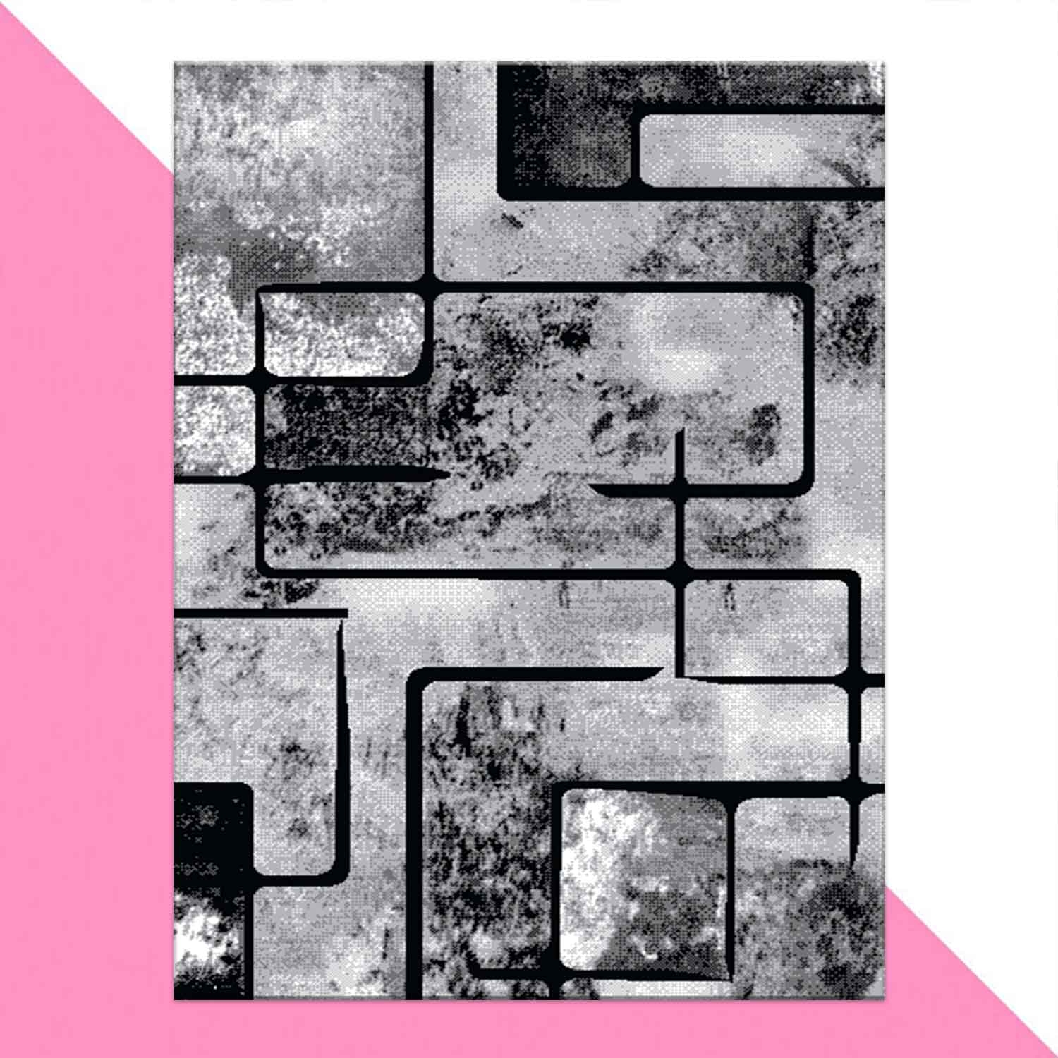 Teppich Grau Wohnzimmer Kurzflor Geometrisch Muster Abstrakt Meliert-3
