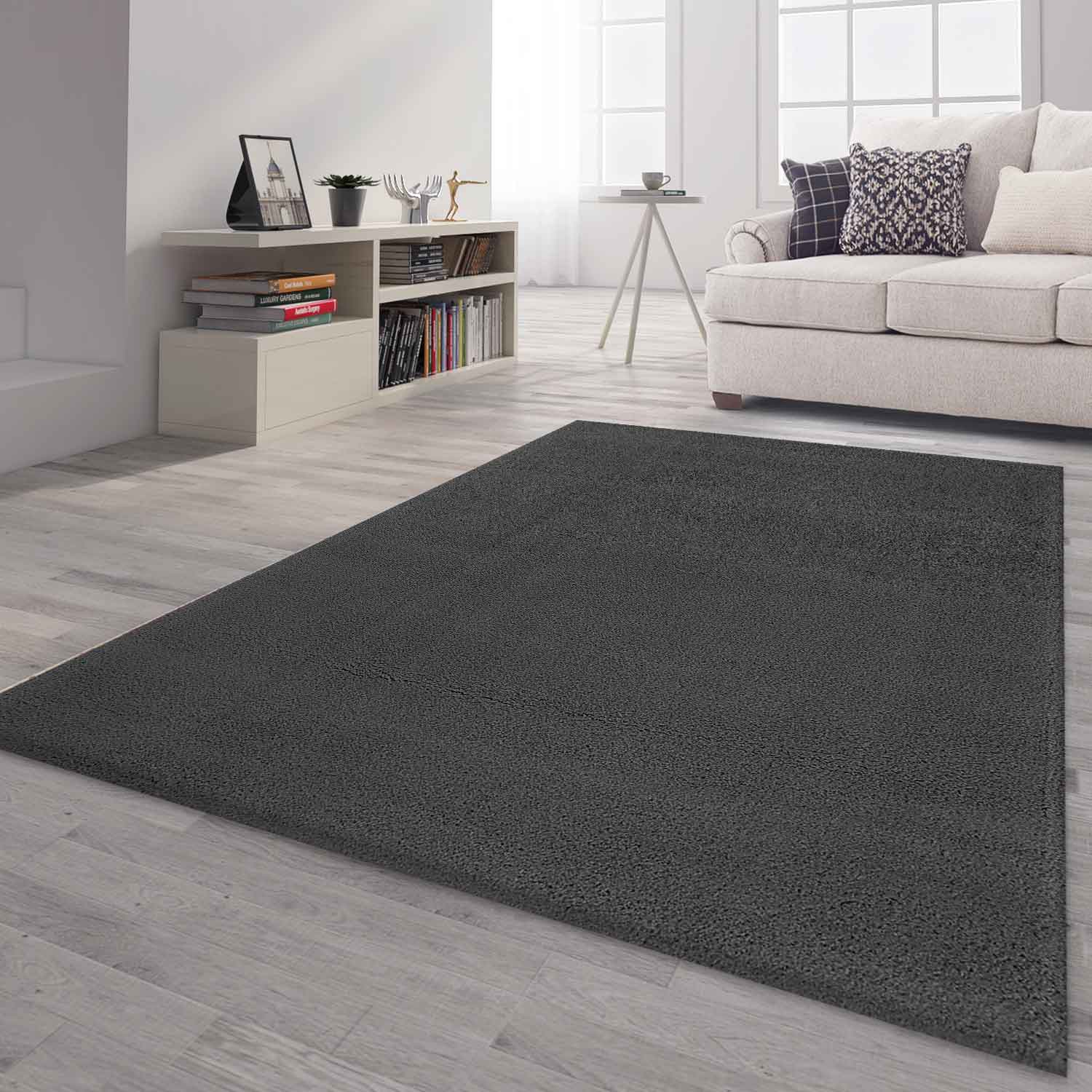 Teppich Hochflor grau anthrazit Extra Weich Mikrofiber Flauschiger für Wohnzimmer, Schlafzimmer, kinderzimmer