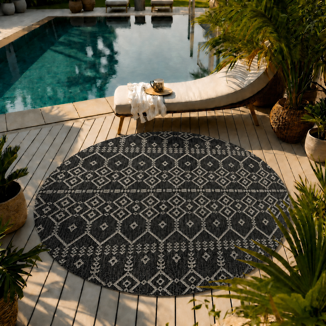 Teppich In- und Outdoor Flachgewebe Terrasse Balkon Wetterfest Wintergarten Robust BOHO geprägtes Design-zoom-9