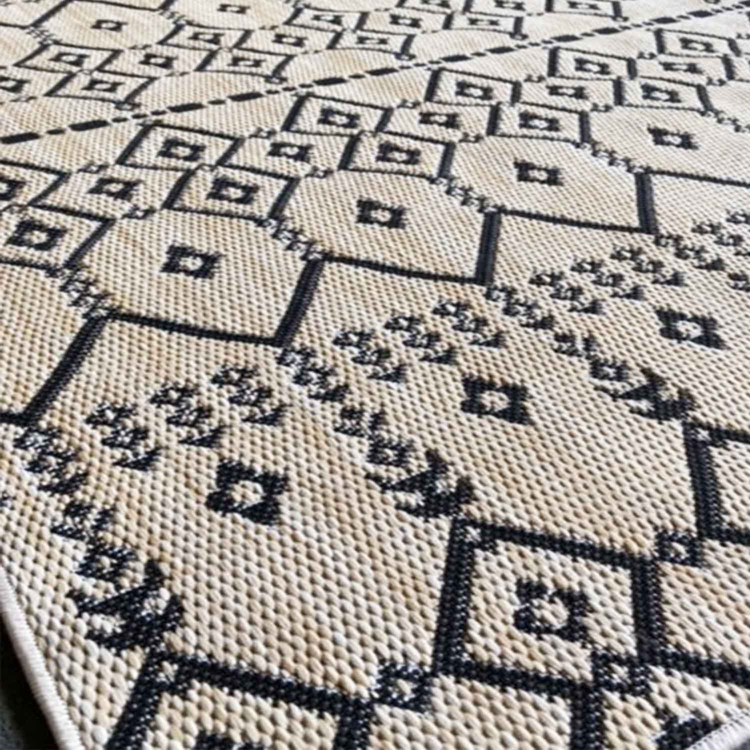 Teppich In- und Outdoor Flachgewebe Terrasse Balkon Wetterfest Wintergarten Robust BOHO geprägtes Design