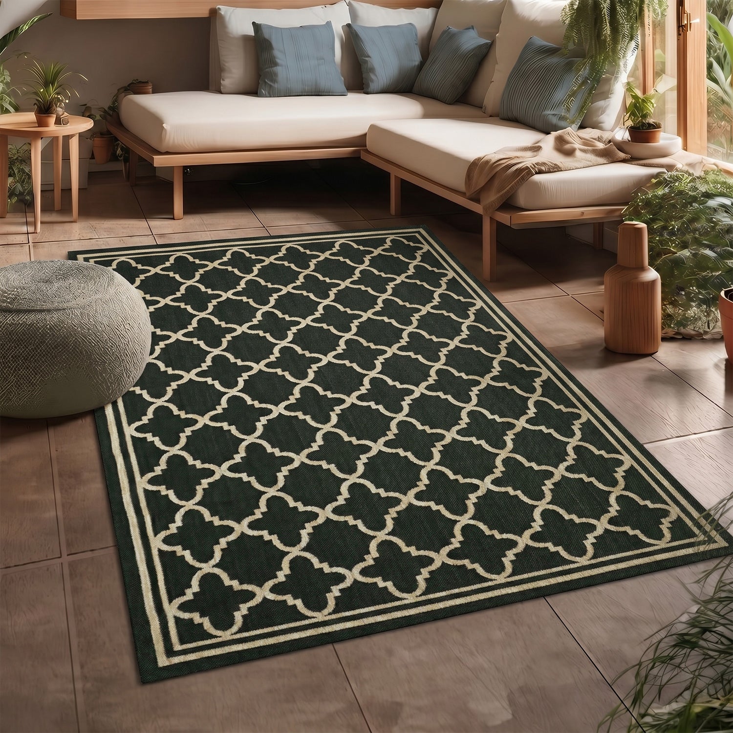 Indoor and outdoor flatweave carpet for patios, balconies, and conservatories; durable, with a Moroccan-inspired design-zoom-10