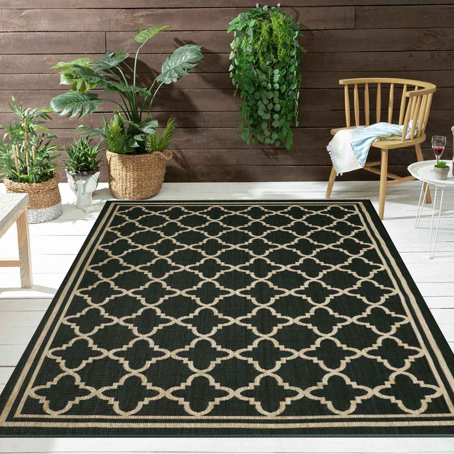 Teppich In- und Outdoor Flachgewebe Terrasse Balkon Wetterfest Wintergarten Robust Marokkanisch geprägtes Design-18