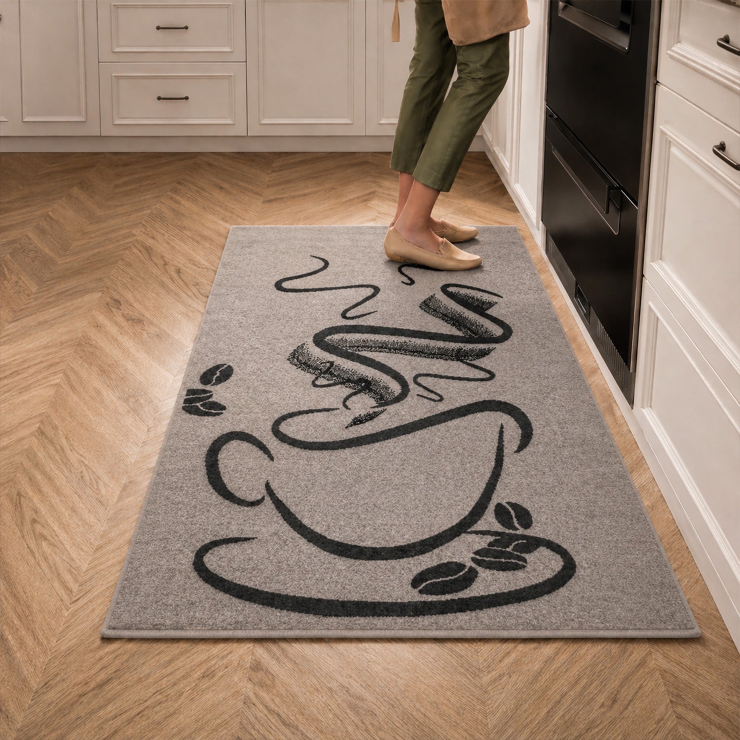 Küchenteppich Trendiger Kaffee Teppich, Cappuccino Muster Tasse Kurzflor in  Braun, Grau &Schwarz-7