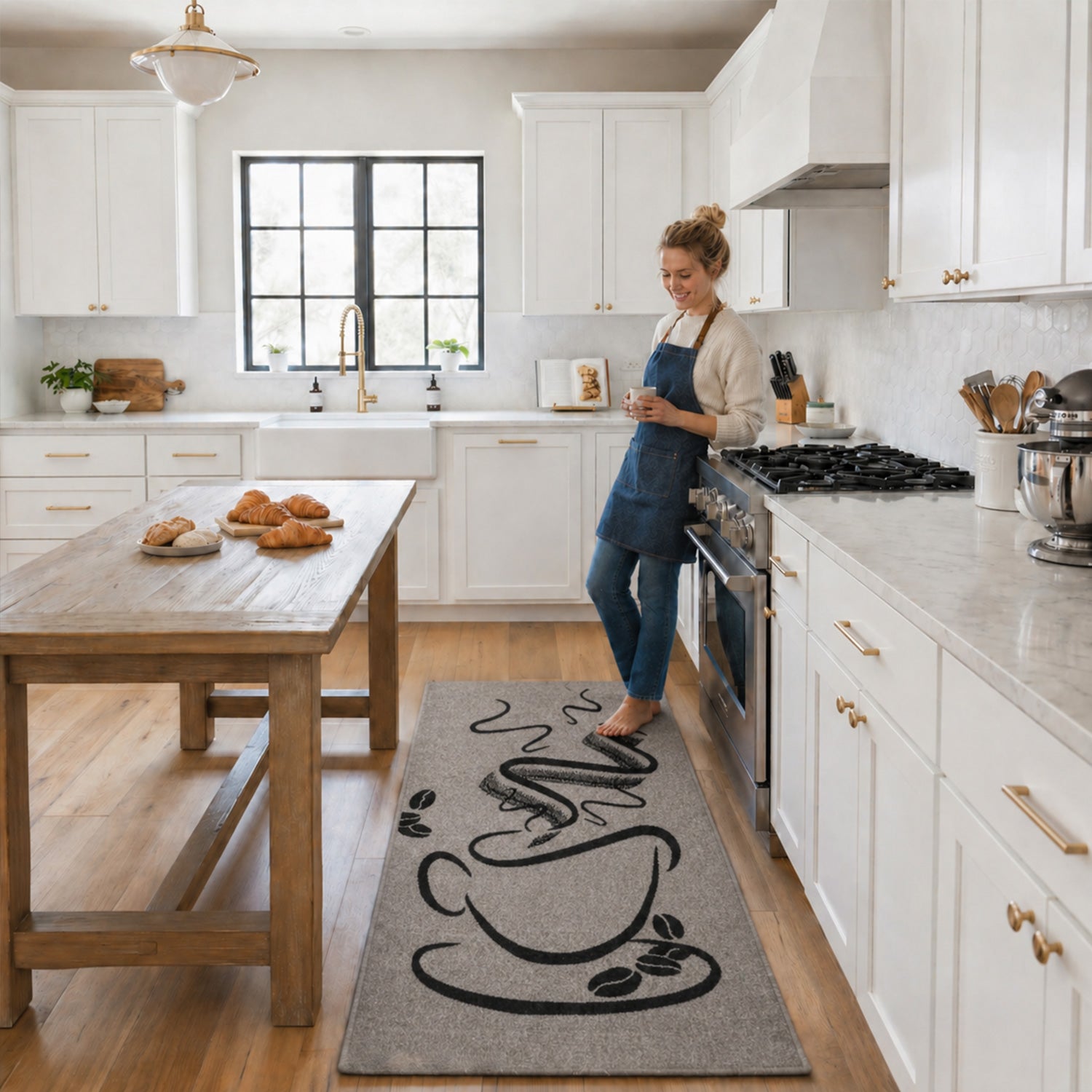Küchenteppich Trendiger Kaffee Teppich, Cappuccino Muster Tasse Kurzflor in  Braun, Grau &Schwarz-zoom-6