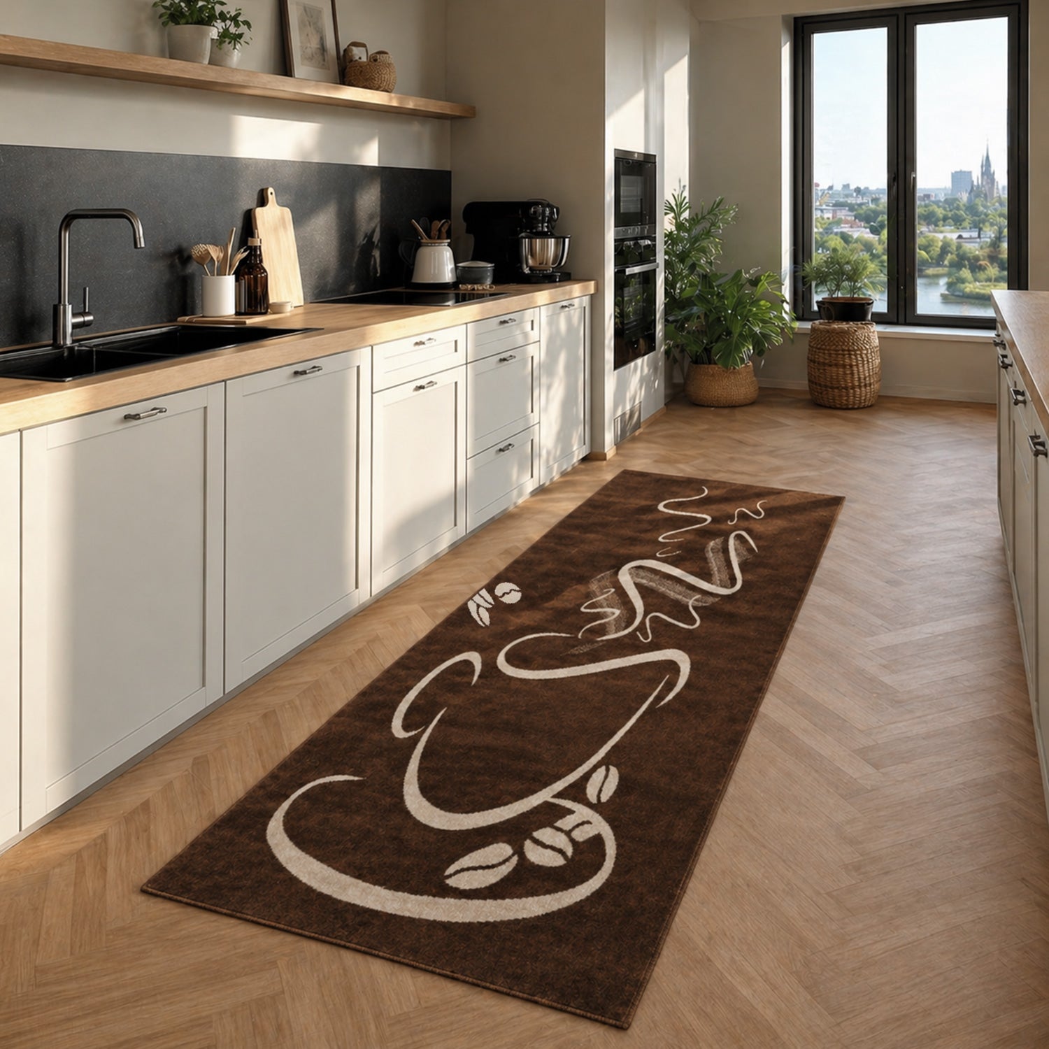 Küchenteppich Trendiger Kaffee Teppich, Cappuccino Muster Tasse Kurzflor in  Braun, Grau &Schwarz-zoom-13
