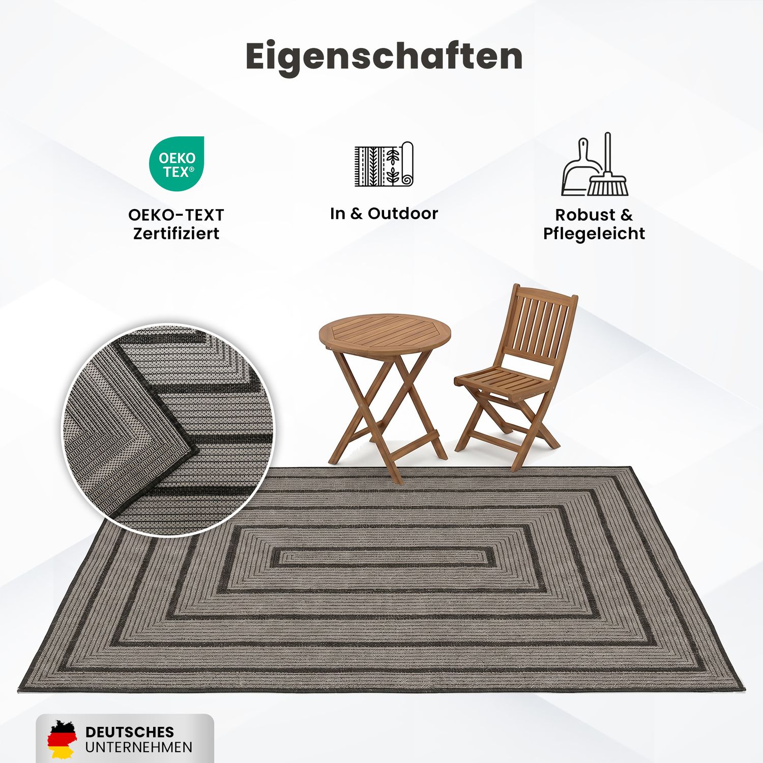Teppich In- & Outdoor Wetterfest – Balkon Terrasse Garten, Wohnzimmer & Küche -Waschbar-22