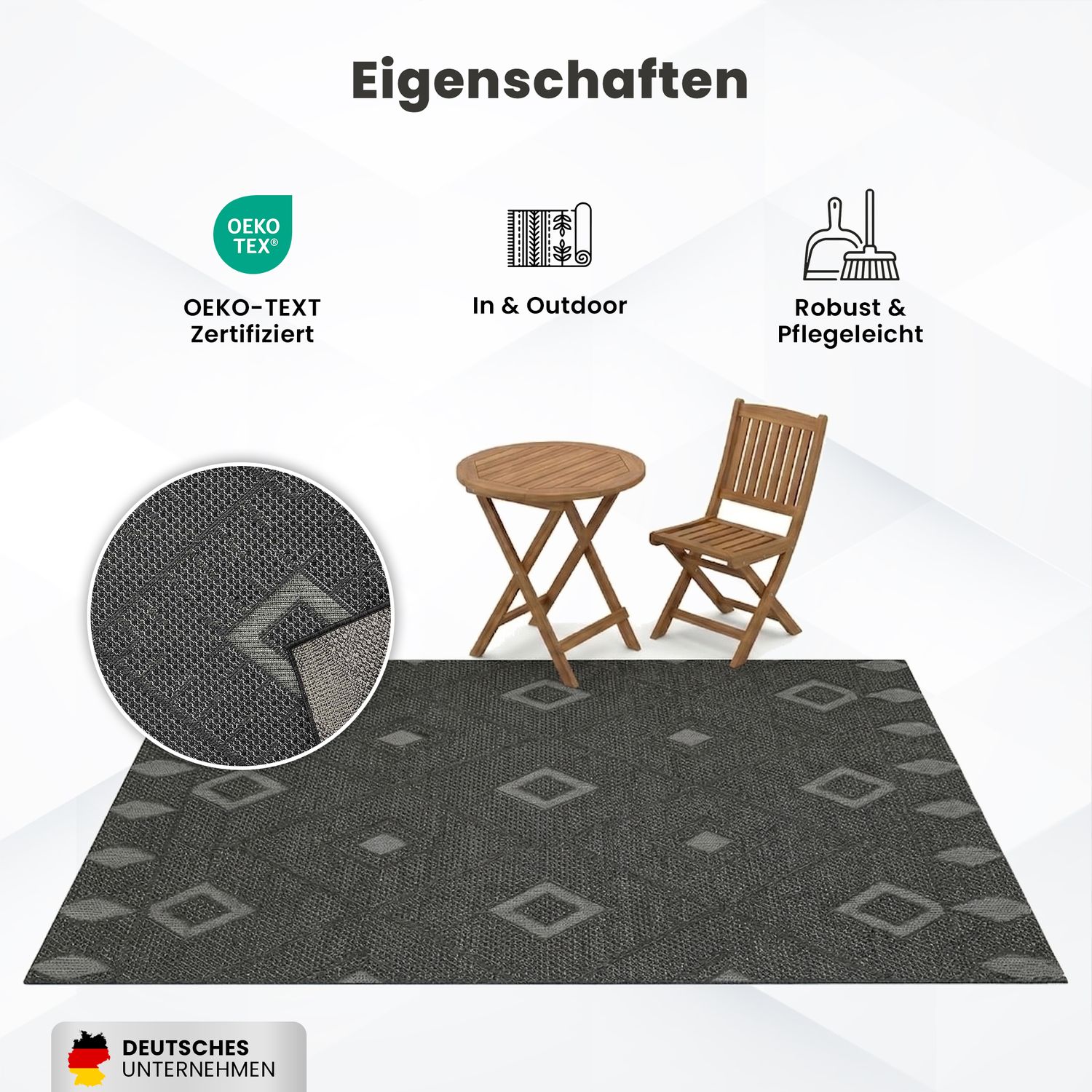 Teppich In- & Outdoor Wetterfest – Balkon Terrasse Garten, Wohnzimmer & Küche -Waschbar-zoom-3